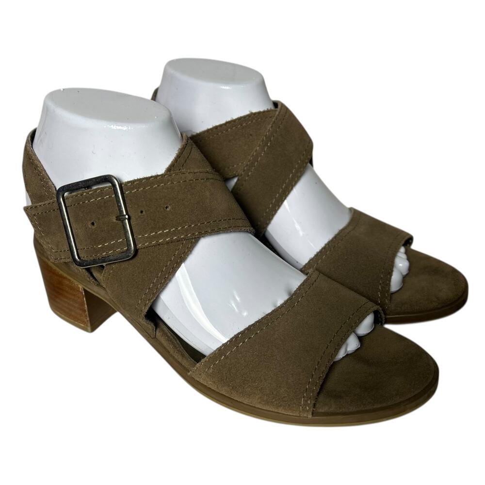 Steve Madden Roseanna Taupe Brown Suede Block Heel Sandals Size 8
